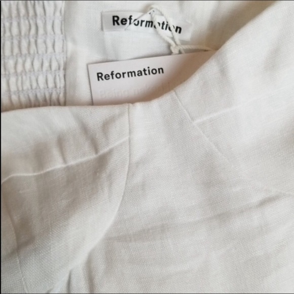 Reformation Kassi Linen Ruffle Tie Top In White - Picture 6 of 8